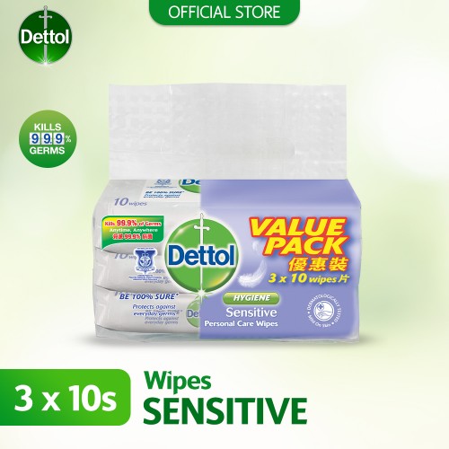 Dettol Personal Care Wet Wipes Sensitive 10s x 3 Value Pack